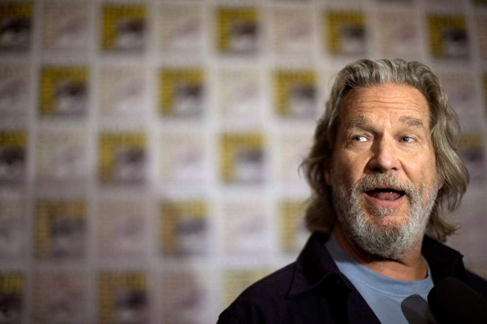 Image: Cast member Bridges is interviewed at a press line for the movie "The Giver" during the 2014 Comic-Con International Convention in San Diego