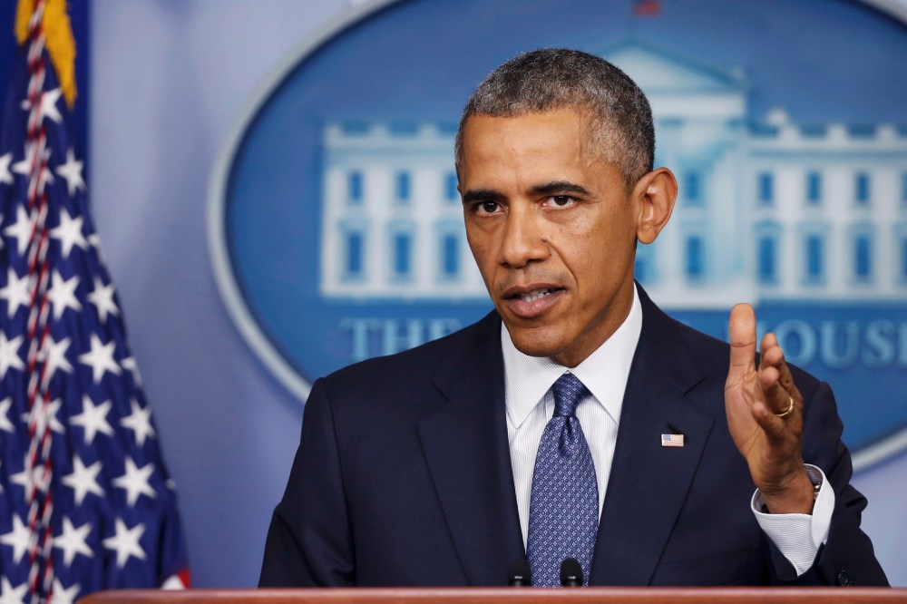 Image: US President Barack Obama makes a statement while at the White House in Washington