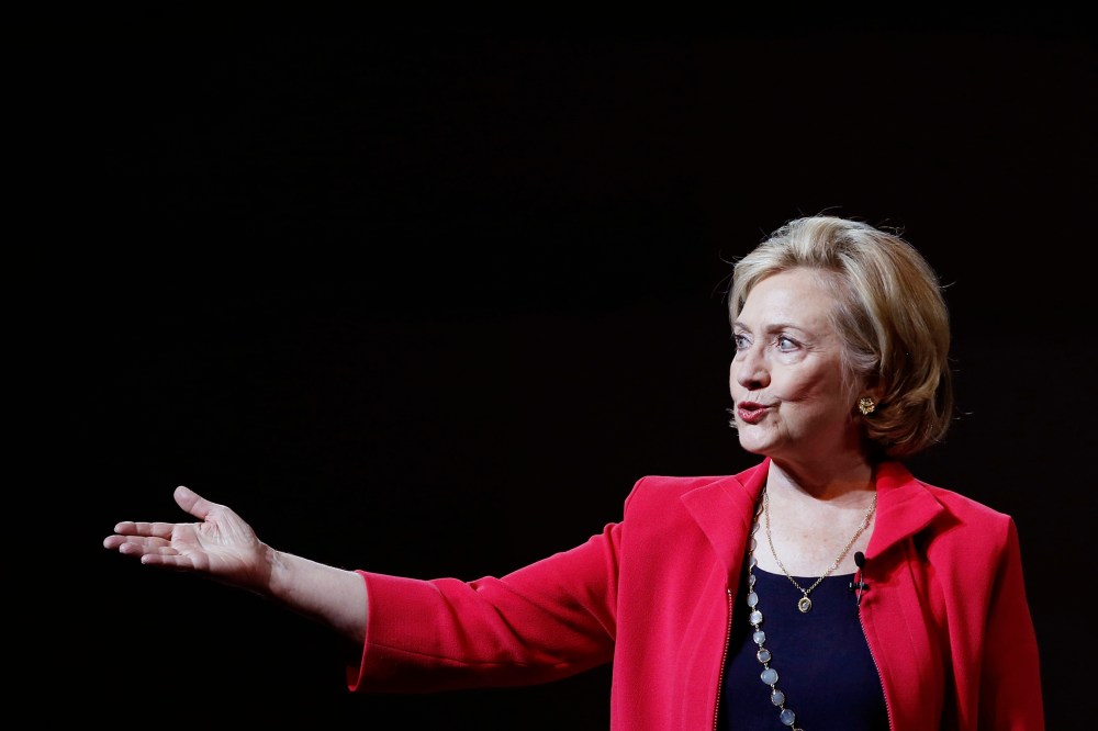 Former U.S. Secretary of State Hillary Clinton gestures during a conference at the Seminar "Mexico Siglo XXI" (Mexico XXI Century) organized by Telmex foundation, in Mexico City, Sept. 5, 2014.