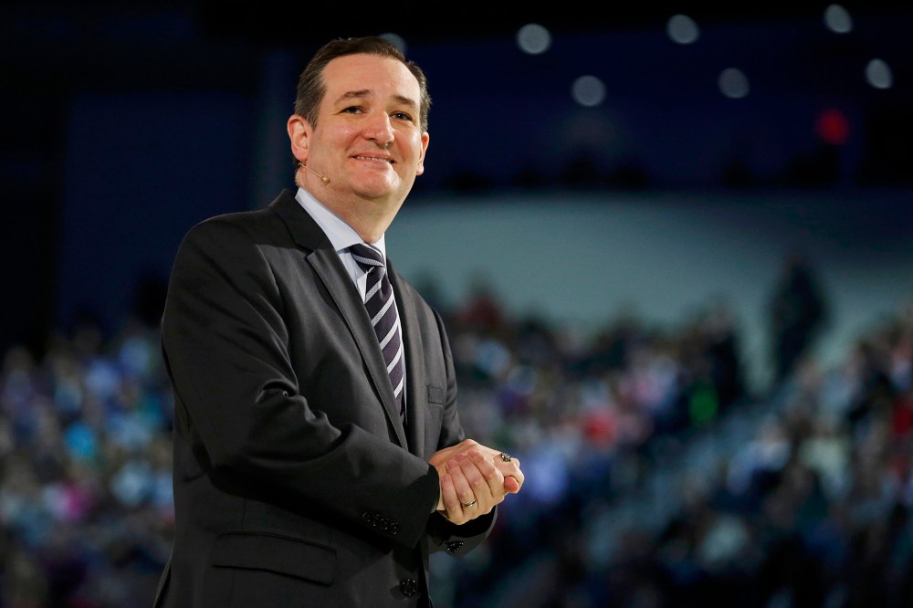 Sen. Ted Cruz (R-TX) confirms his candidacy for the 2016 U.S. presidential election race during a speech at Liberty College in Lynchburg, Va. on March 23, 2015.