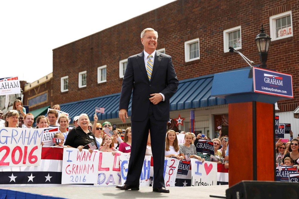 Republican presidential candidate U.S. Senator Lindsey Graham arrives onstage to formally announce his campaign for the 2016 Republican presidential nomination in Central, South Carolina June 1, 2015. (Photo by Christopher Aluka Berry/Reuters)