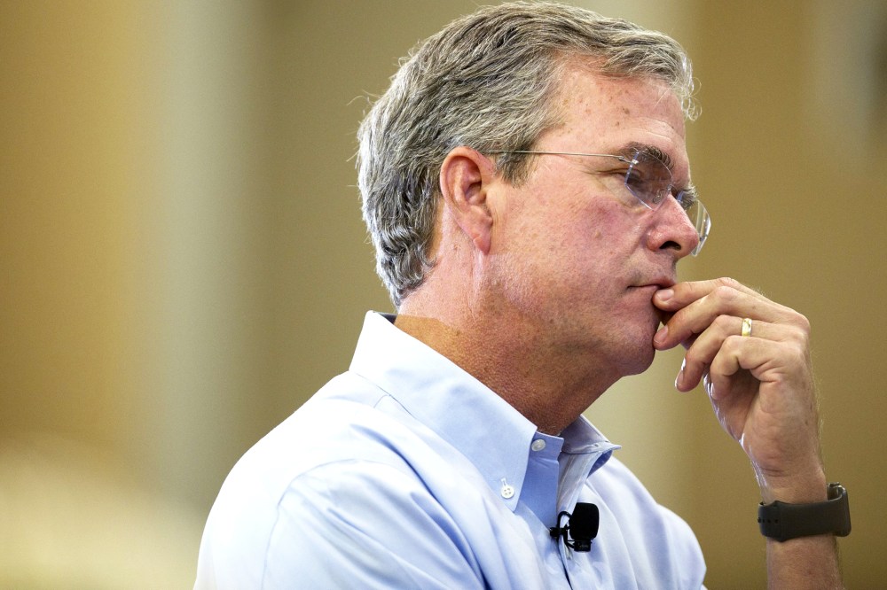 Republican presidential candidate Jeb Bush participates in a town hall at Turbocam International in Barrington, N.H., on Aug. 7, 2015. (Photo by Gretchen Ertl/Reuters)