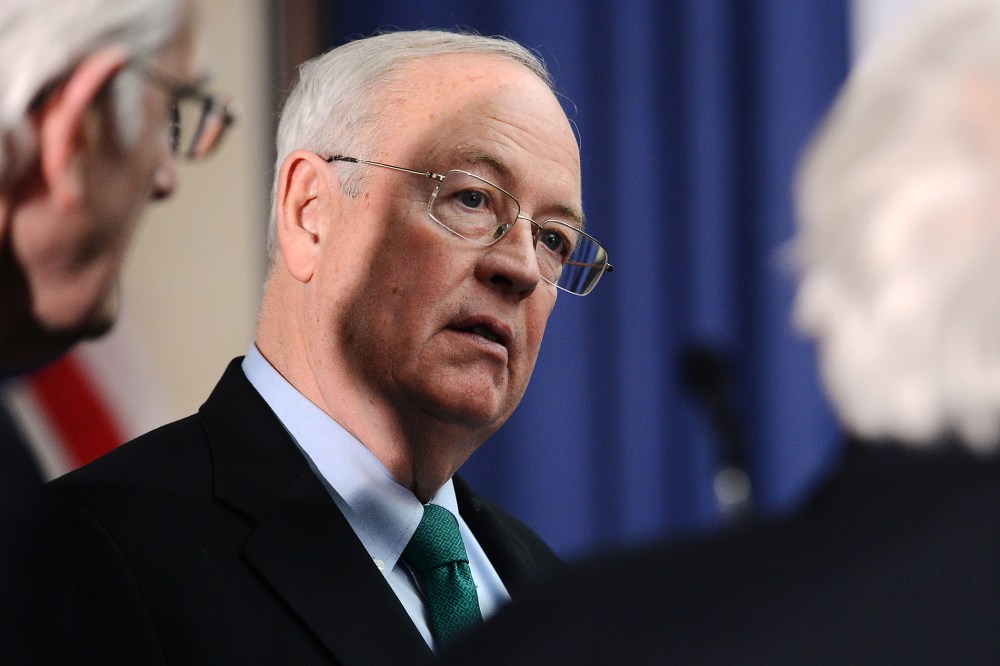Baylor University President Ken Starr attends a discussion about "The State of Higher Education and the Calling of Faith-based Universities," in Washington, Feb. 4, 2015. (Photo by Chuck Myers/ZUMA)