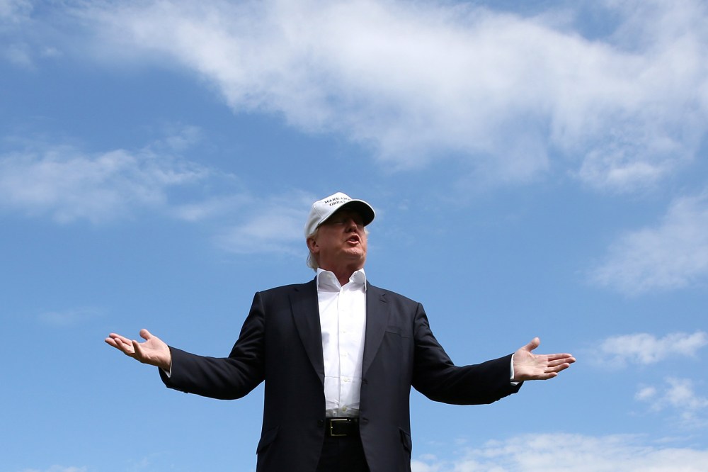Republican presidential candidate Donald Trump speaks to the media on the golf course at his Trump International Golf Links in Aberdeen, Scotland, June 25, 2016. (Photo by Carlo Allegri/Reuters)