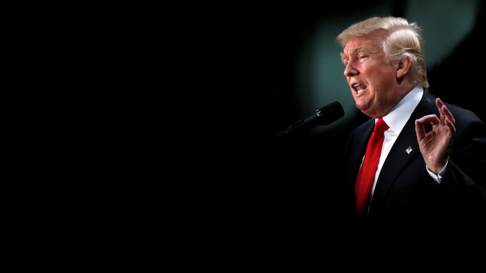 Republican presidential nominee Donald Trump speaks at a campaign rally, Aug. 18, 2016, in Charlotte, NC. (Photo by Carlo Allegri/Reuters)