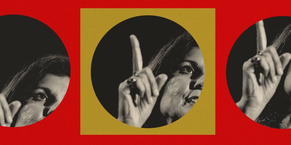 Circle cutouts against a red background of GOP 2024 Presidential Candidate Nikki Haley