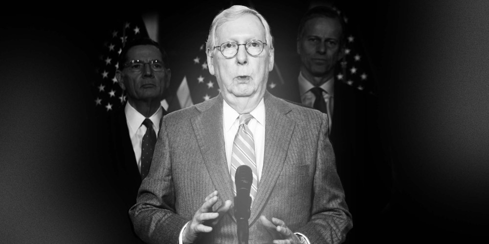Photo illustration: Mitch McConnell and other Republicans used speech time to tell "spooky" stories about what they'll do in power should Dems bypass the filibuster