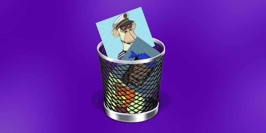 Photo illustration: NFTs in a Macbook trashcan