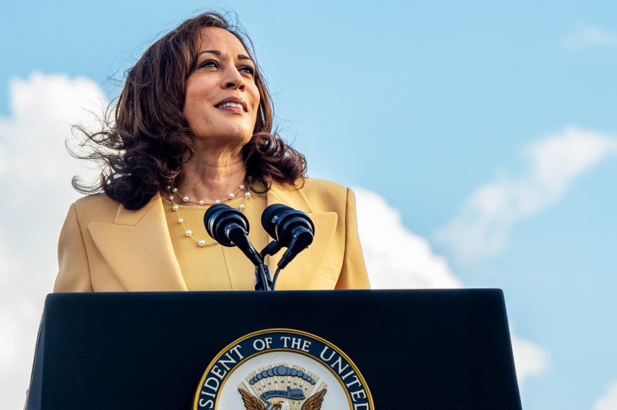 Vice President Kamala Harris speaks during commemorations for the 57th anniversary of 