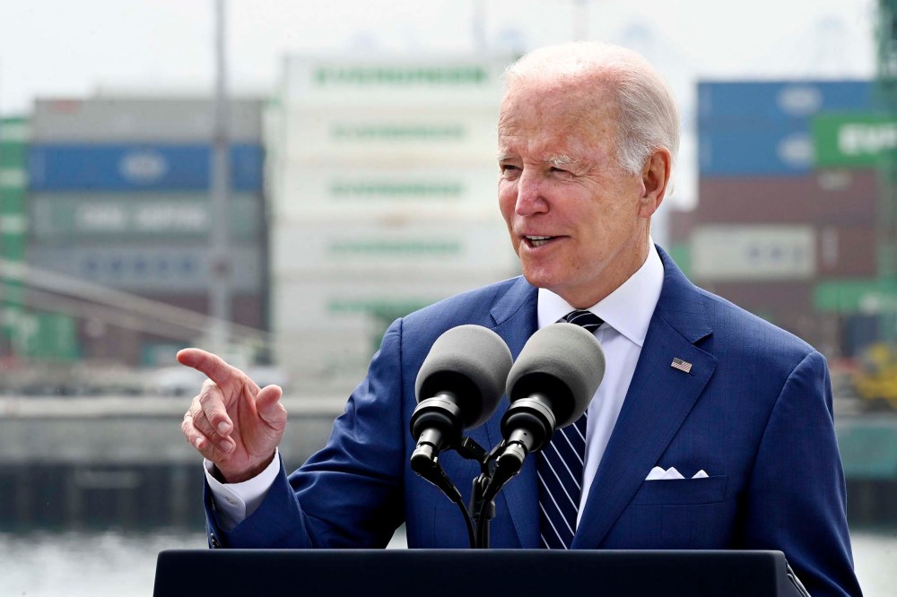 President Joe Biden speaking at the Port of Los Angeles.