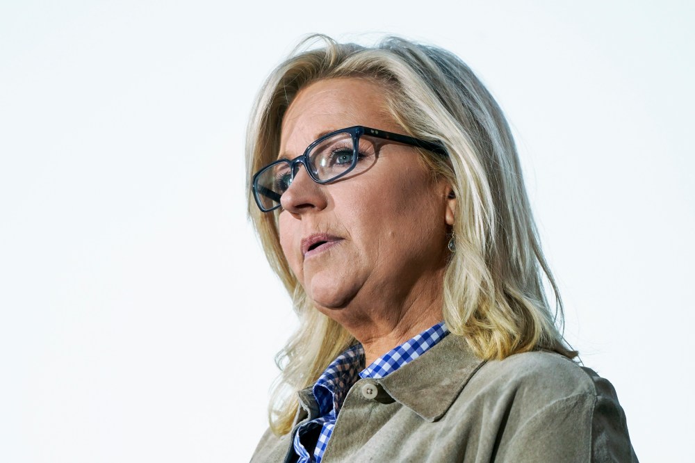 Rep. Liz Cheney, R-Wyo., speaks on Aug. 16, 2022, at a primary election day gathering at Mead Ranch in Jackson, Wyo.