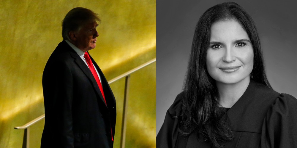 Photo diptych: Donald Trump and Judge Aileen M. Cannon
