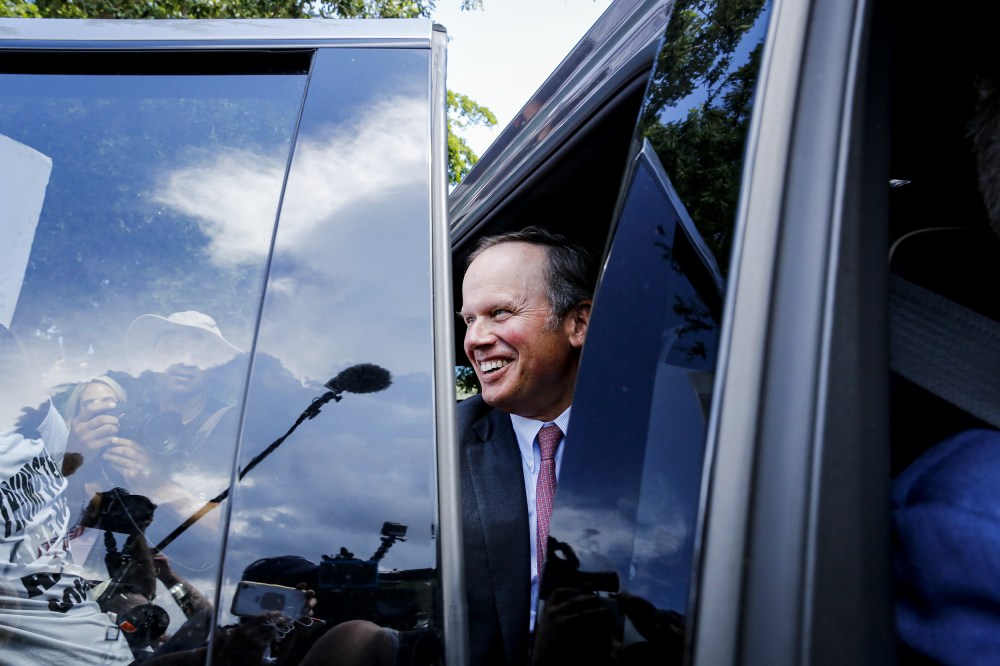 Chris Kise, attorney for former President Donald Trump, leaves the federal court in West Palm Beach, Fla. on Sept. 1.
