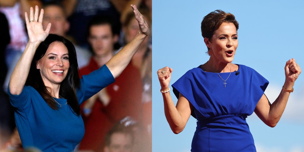 Photo diptych: Republican candidate for Michigan Governor Tudor Dixon and Arizona Republican nominee for Arizona governor Kari Lake.
