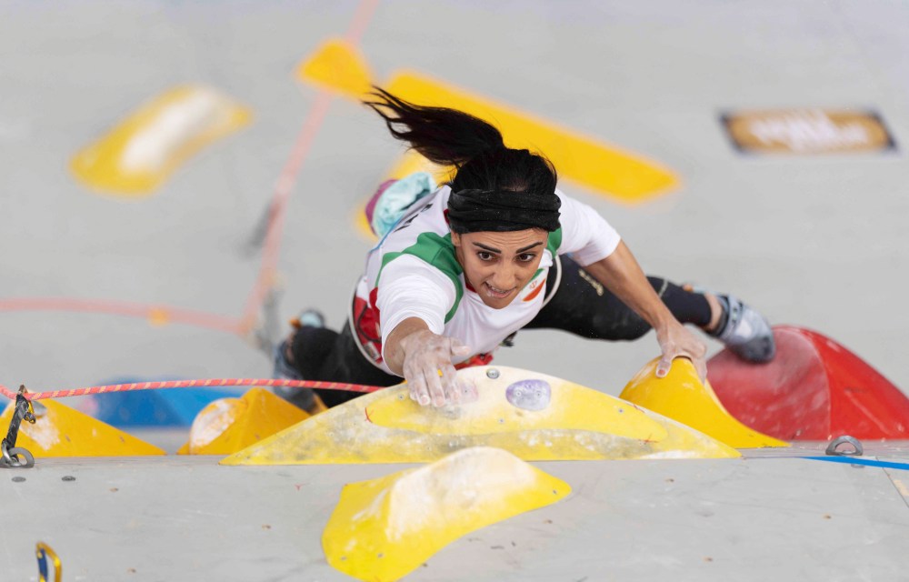 Image: Iranian climber Elnaz Rekabi during the finals of the Asian Championships of the IFSC in Seoul, South Korea.