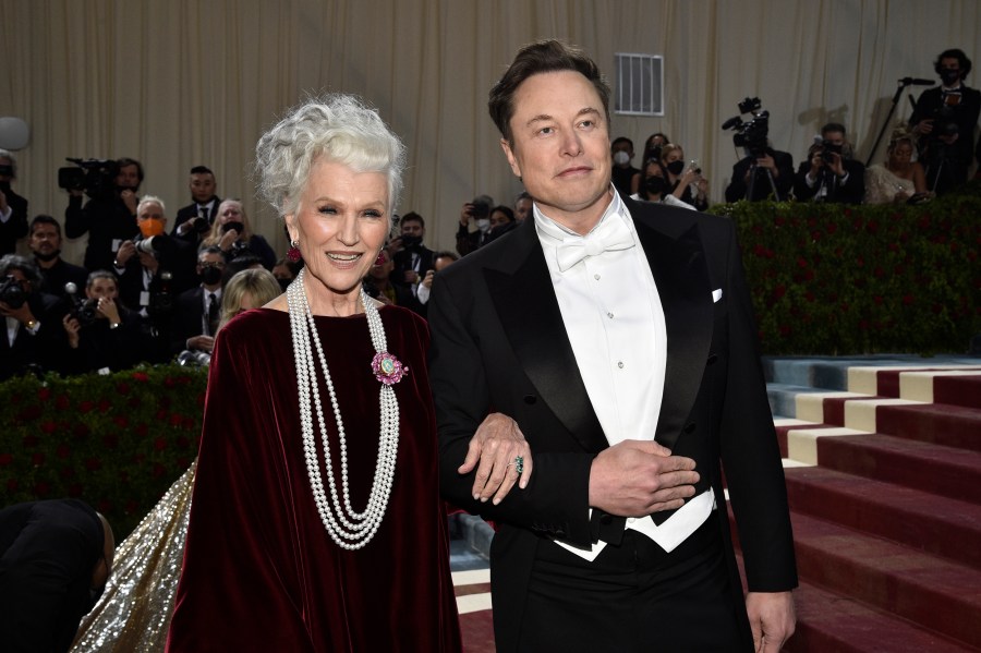Maye Musk and Elon Musk on the red carpet at The Metropolitan Museum of Art's Costume Institute benefit gala in New York