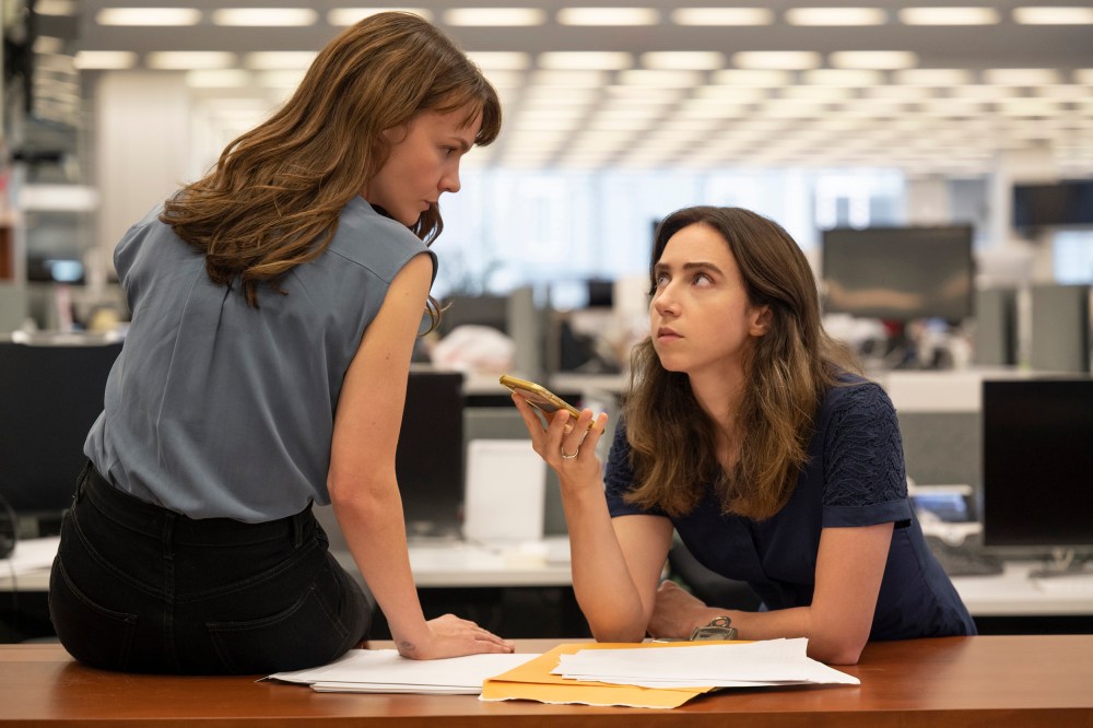 Carey Mulligan as Megan Twohey, left, and Zoe Kazan as Jodi Kantor in a scene from "She Said."