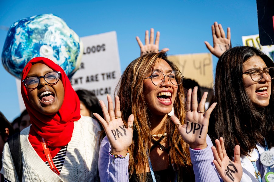 Mitzi Jonelle Tan, a climate change activist from the Philippines, at a demonstration at the UN Climate Summit COP27 in Egypt on Nov. 18. 