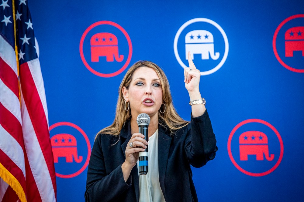 Republican National Committee Chairman Ronna McDaniel speaks during a rally ahead of the November elections in Newport Beach, Calif., on Sept. 26, 2022.