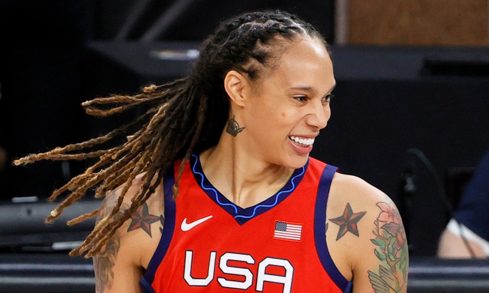 Image: Brittney Griner wearing a jersey that reads,"USA"