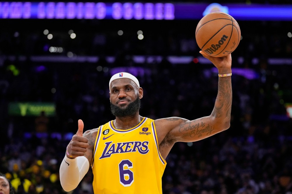 Los Angeles Lakers forward LeBron James after passing Kareem Abdul-Jabbar to become the NBA's all-time leading scorer on Feb. 7, 2023, in Los Angeles.