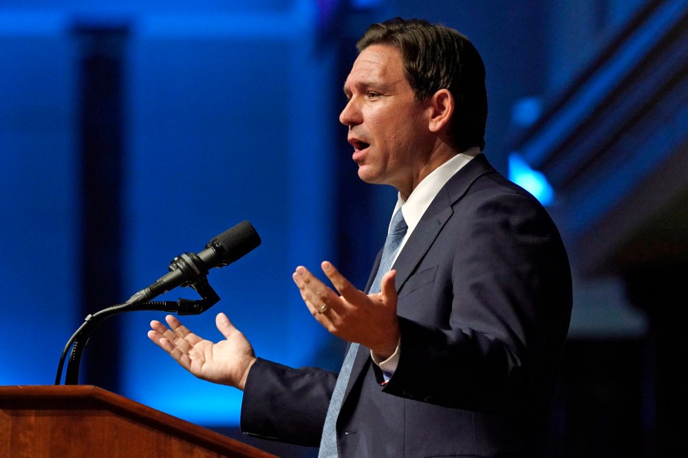 Florida Gov. Ron DeSantis speaks during the North Carolina Republican Party Convention in Greensboro on June 9, 2023.