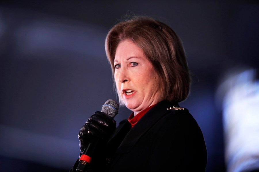 Sidney Powell speaks during a rally in Alpharetta, Ga.
