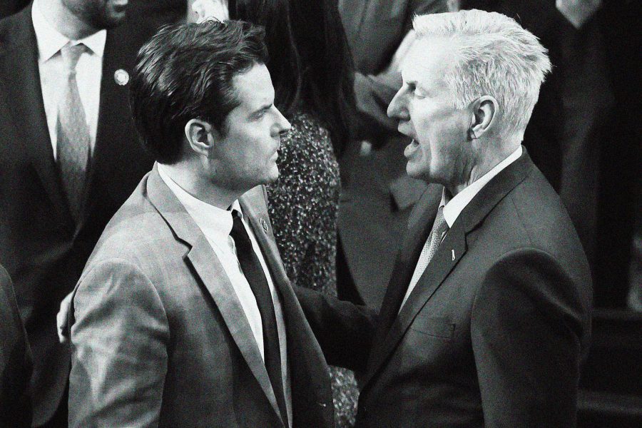 Then-Rep.-elect Matt Gaetz, R-Fla., and Rep. Kevin McCarthy, R-Calif. in the House Chamber at the Capitol on Jan. 6, 2023.