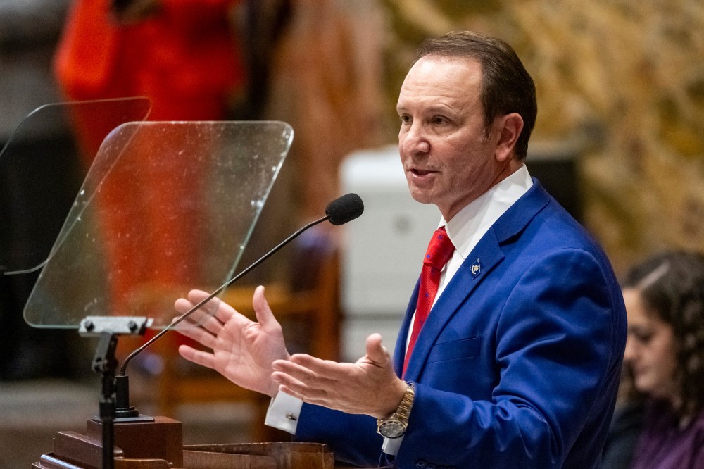 Jeff Landry speaks in the house chamber.