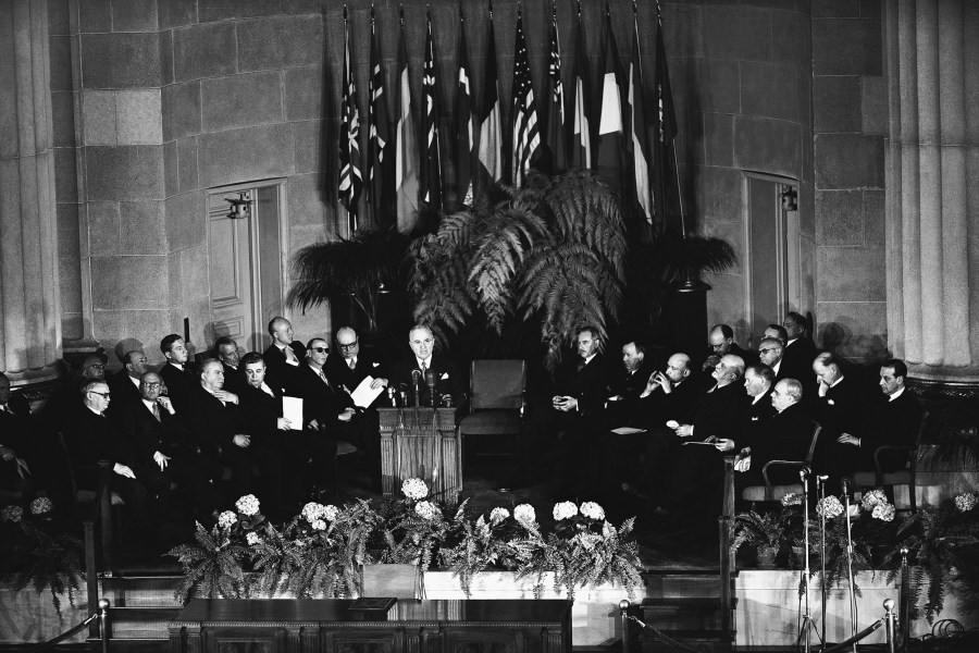 Harry Truman speaks.