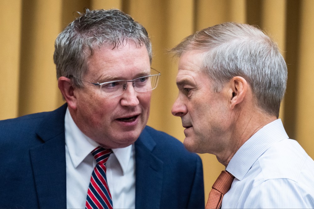 Rep. Thomas Massie, R-Ky., left, and Chairman Jim Jordan, R-Ohio,