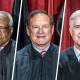 A split composite of Clarence Thomas, Samuel Alito and Neil Gorsuch.