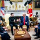 Donald Trump meets with Volodymyr Zelenskyy.