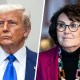 A split composite image of Donald Trump, left, and Jacky Rosen