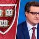 Side by side of Chris Hayes and Harvard Veritas flag