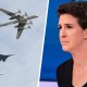 A split composite image of a Russian Tupolev TU-95 and Rachel Maddow