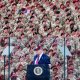 President Donald Trump speaking to troops.