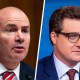 A split composite of Mike Lee and Chris Hayes.