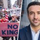 Split image of Ari Melber and an image from the No Kings protest
