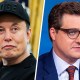 A split composite of Elon Musk and Chris Hayes.