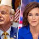 A split composite of Donald Trump and Stephanie Ruhle.