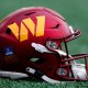 A Washington Commanders helmet on the field