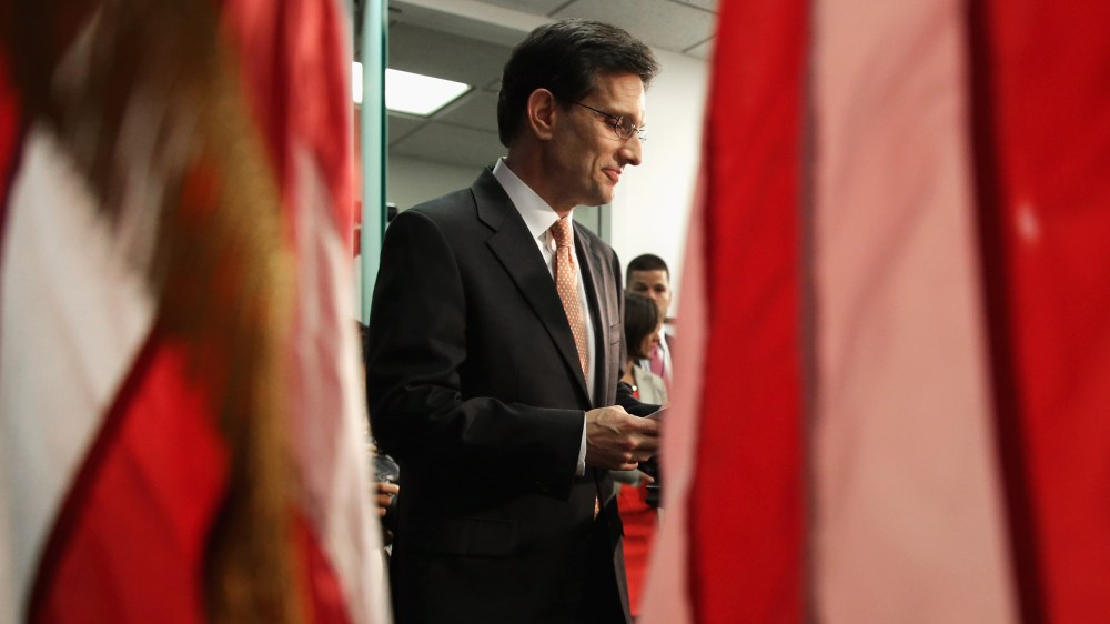 House Majority Leader Eric Cantor (R-VA) arrives for a news conference after telling the Republican caucus that he will resign his post at the U.S. Capitol June 11, 2014 in Washington, DC.