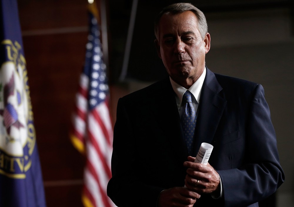 Speaker of the House John Boehner (R-OH) leaves a press conference at the U.S. Capitol November 21, 2013 in Washington, D.C.