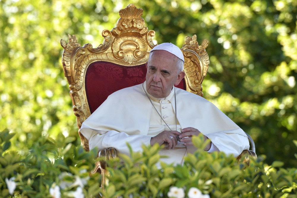 Pope Francis looks on during a meeting with youth of the diocese on July 5, 2014 in Castelpetroso, southern Italy, as part of his one day visit in the Molise region.