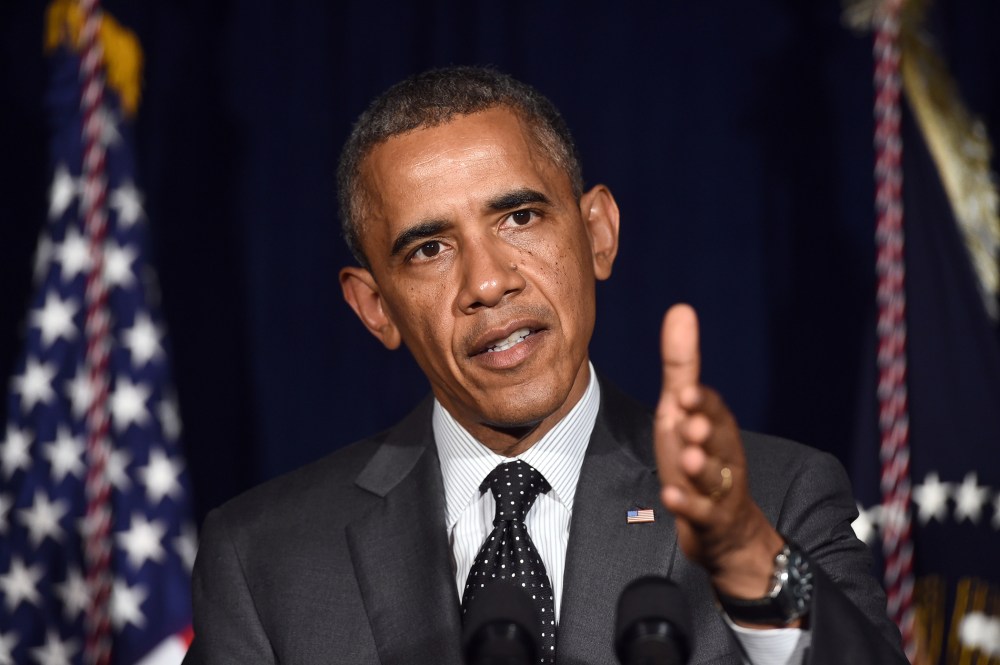 US President Barack Obama delivers a statement on the urgent humanitarian situation following his meeting with local elected officials and faith leaders on July 8, 2014 in Dallas, Texas.