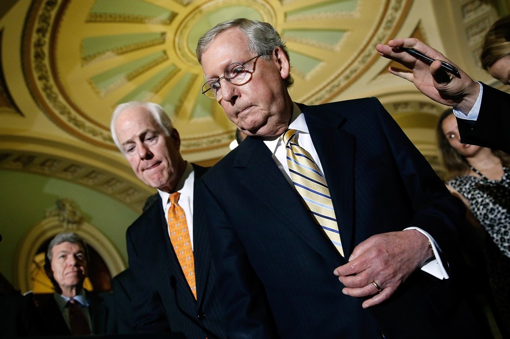 Senate Lawmakers Address The Media After Their Weekly Policy Luncheons