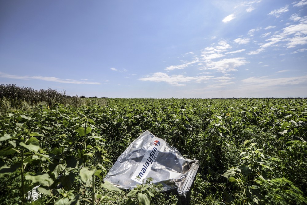 A piece of wreckage of the Malaysia Airlines flight MH17 is pictured in a field near the village of Grabove, in the region of Donetsk, Ukraine on July 20, 2014.