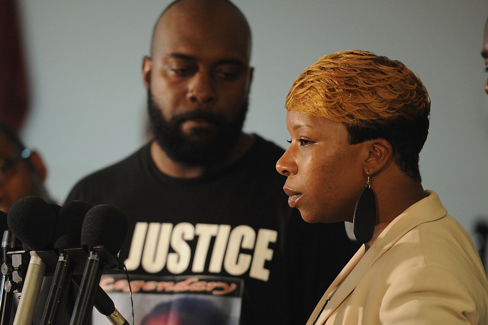 Lesley McSpadden, mother of Michael Brown speaks during a press conference at Jennings Mason Temple Church of God In Christ, on Aug 11, 2014 in Jennings, Mo.