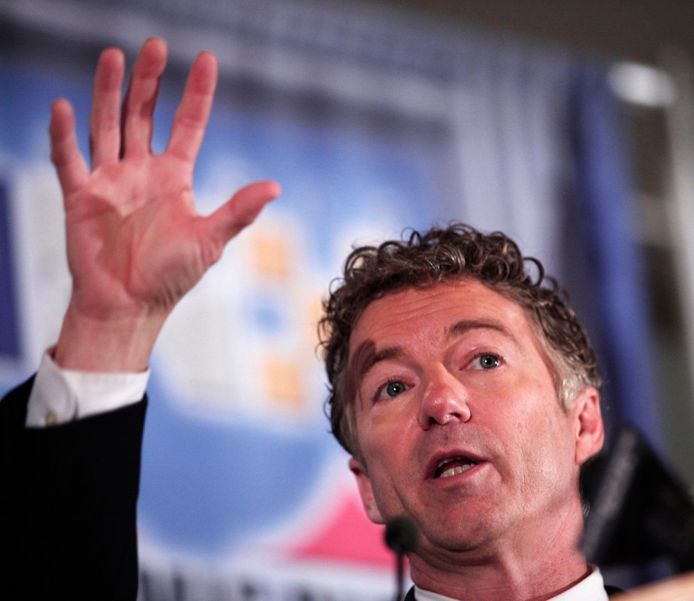 Sen. Rand Paul (R-KY) delivers a speech at the Detroit Economic Club, December 6, 2013, in Detroit, Michigan.